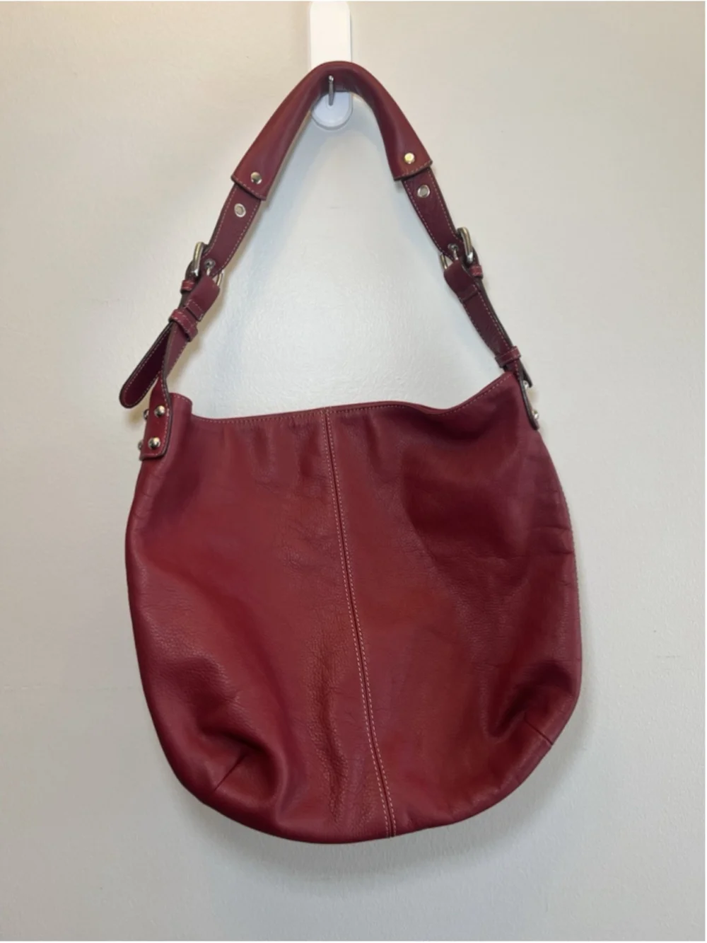 Tignanello Red Slouch Leather Hobo Shoulder Bag Purse Y2K